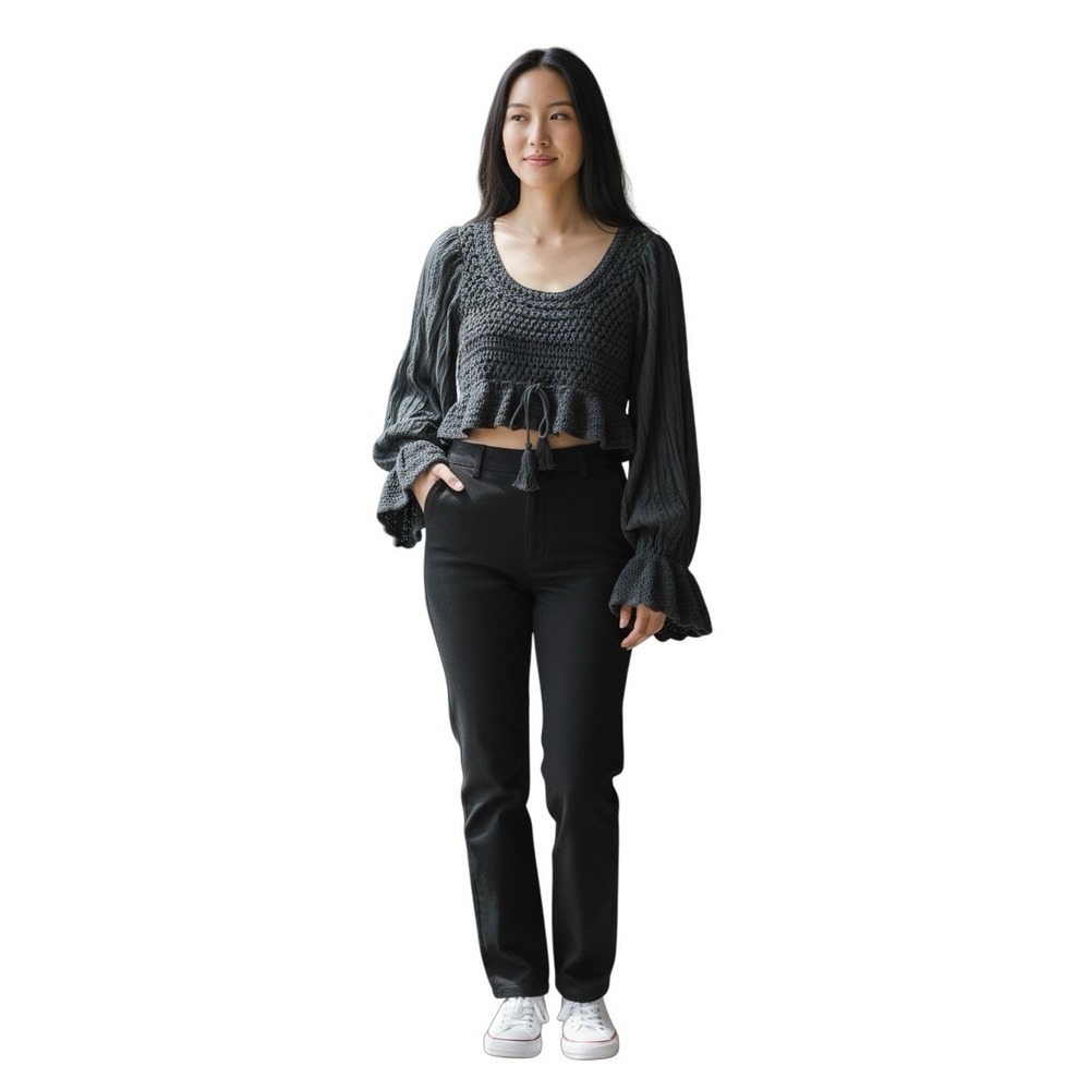 Free People Megan Crochet Boho Top Women's Medium‎  Black